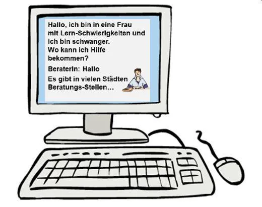 Ein Computer mit Bildschirm. Auf dem Bilödschirm steht ein Text.