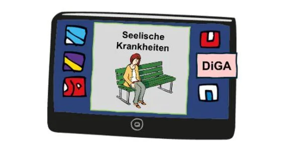 Ein Handy mit einem Bild auf dem Bildschirm, darauf steht "Seelische Krankheiten".